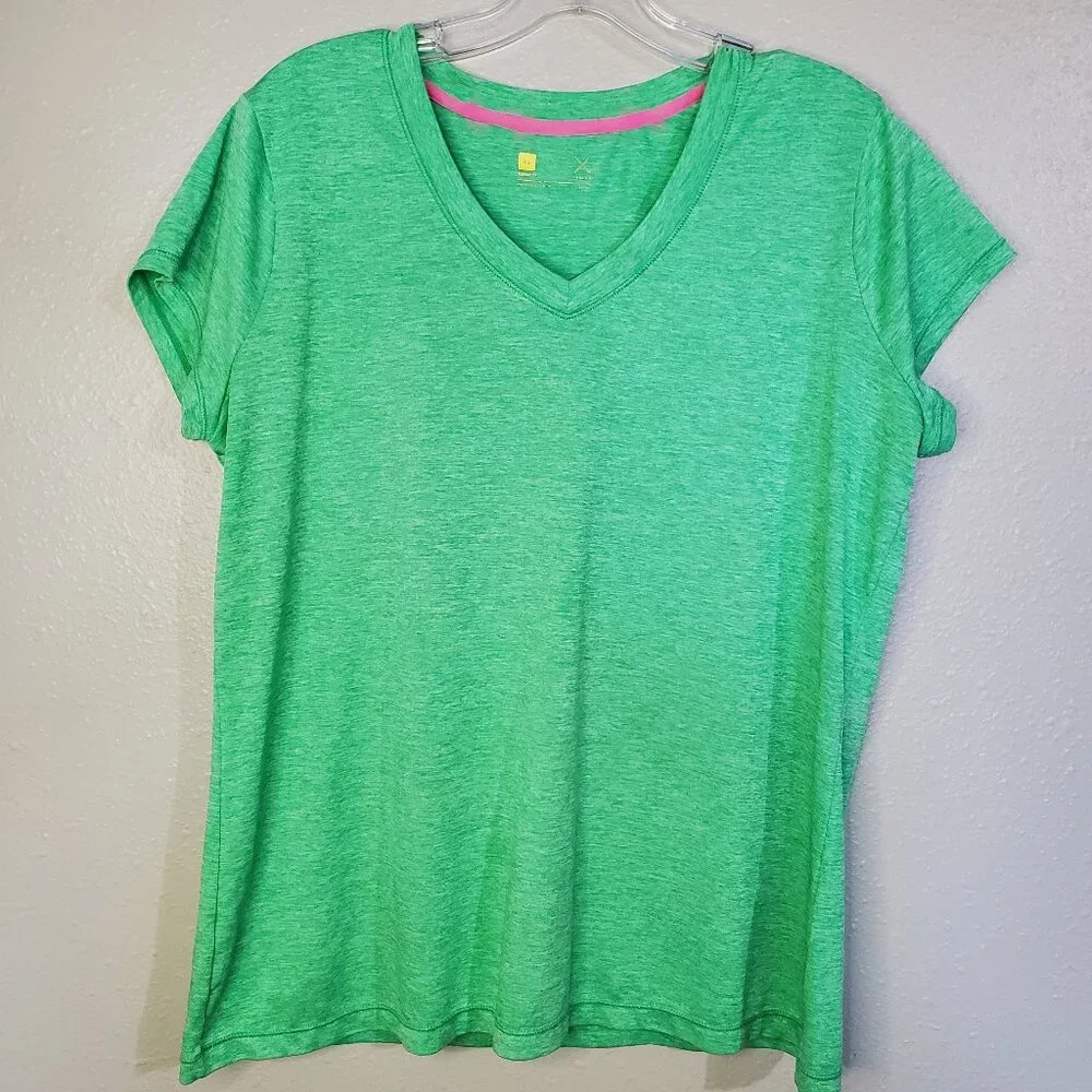 Green Xersion Short Sleeve Shirt Top Activewear V-neck Women's Size XL - Picture 1 of 5